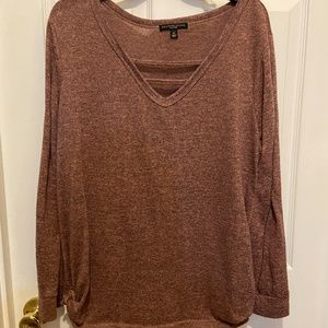 Pink heather long sleeve v neck